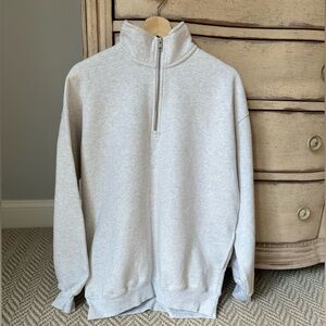 Aritzia TNA Cozy Sweatfleece Boyfriend Grey Quarter Zip Sweatshirt NWT